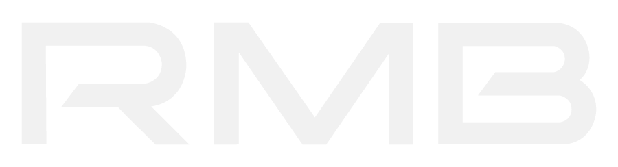 White uppercase letters RMB in a bold, modern font on a transparent background.