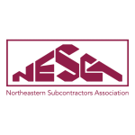 Logo for the Northeastern Subcontractors Association, featuring the acronym NESCA in bold, stylized maroon lettering above the organization’s full name on a light background, representing professionals in fields such as HVAC and other essential trades.