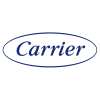 The image shows the word Carrier in blue, italicized font, centered inside a blue oval outline on a white background, reflecting the iconic branding of this leading HVAC company.